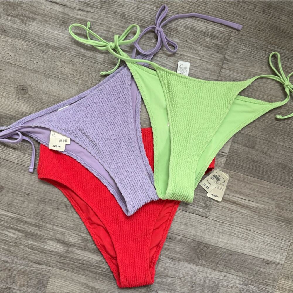 Aerie Lot of 3 Bikini Bottoms New NWT Size Medium Red Purple Green